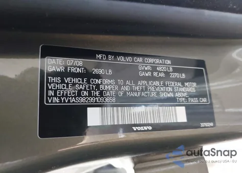 2009 Volvo S80 3.2 from USA, damaged, VIN YV1AS982991093658